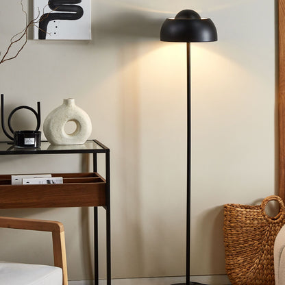 Floor Lamp Black Metal Round Base Dome Shade Glam Ambient Lighting For Living Room