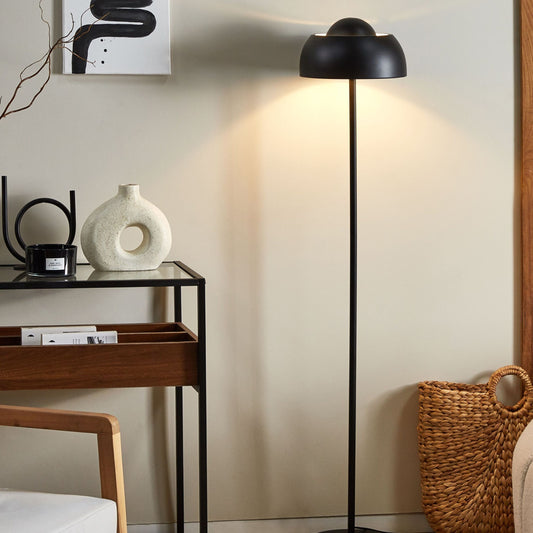 Floor Lamp Black Metal Round Base Dome Shade Glam Ambient Lighting For Living Room