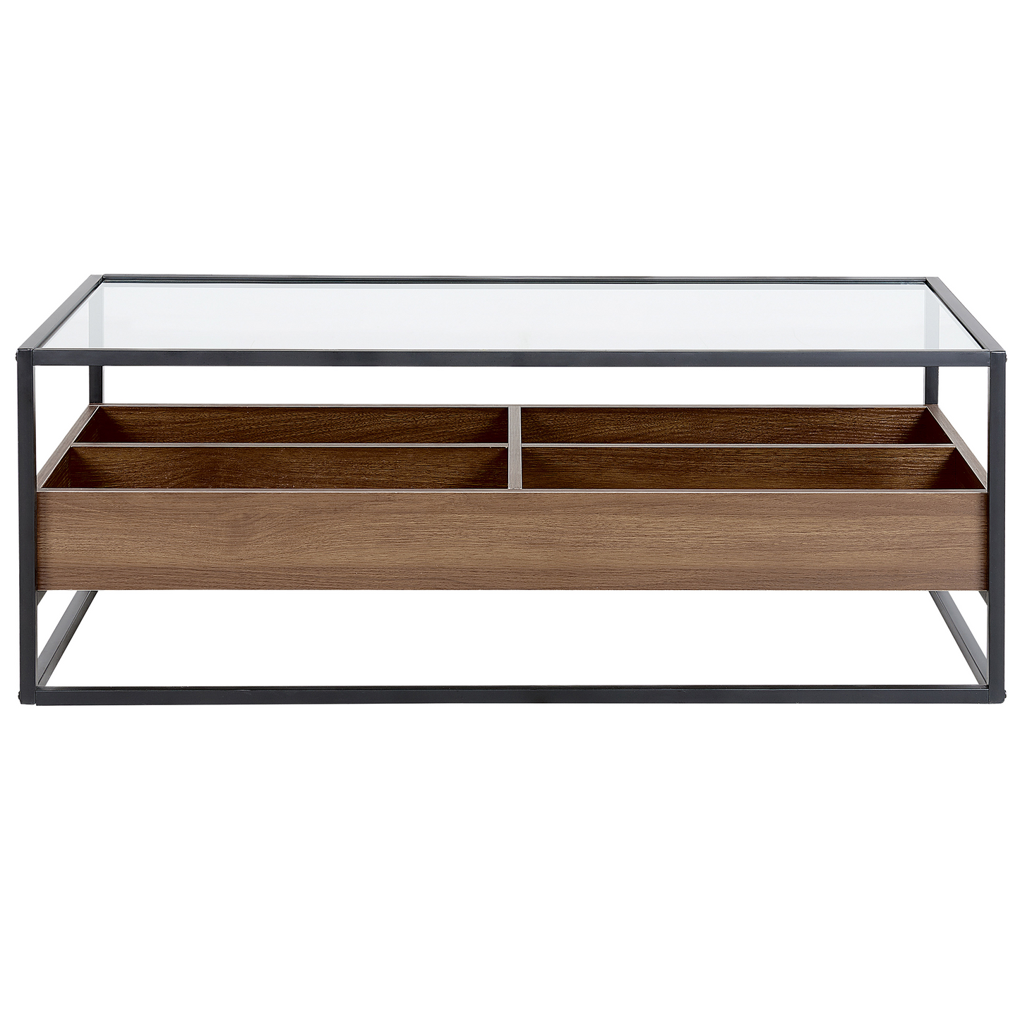 Coffee Table Dark Brown With Black Glass Top 110 x 55cm