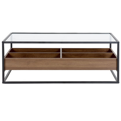 Coffee Table Dark Brown With Black Glass Top 110 x 55cm