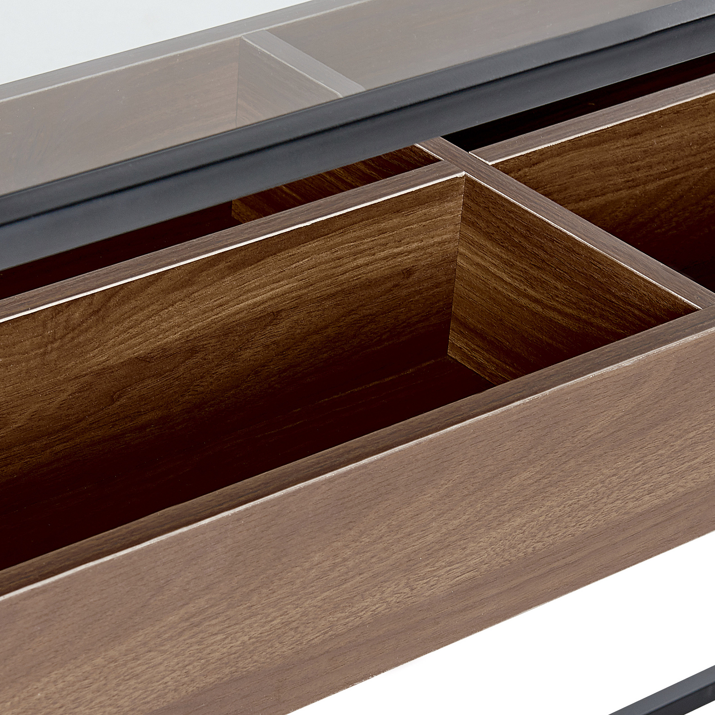 Console Dark Brown Glass Top 110 x 40cm Metal Frame Storage