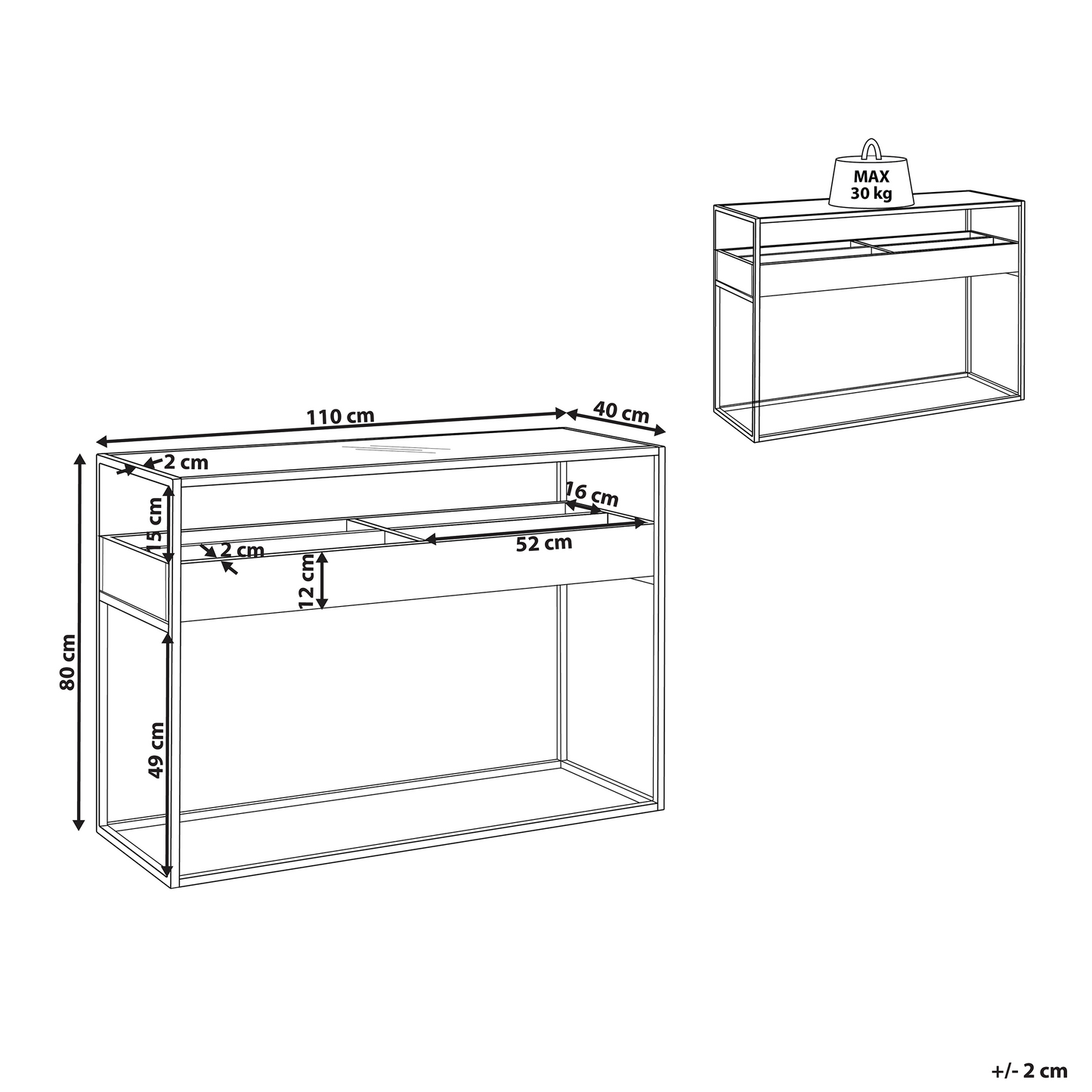 Console Dark Brown Glass Top 110 x 40cm Metal Frame Storage