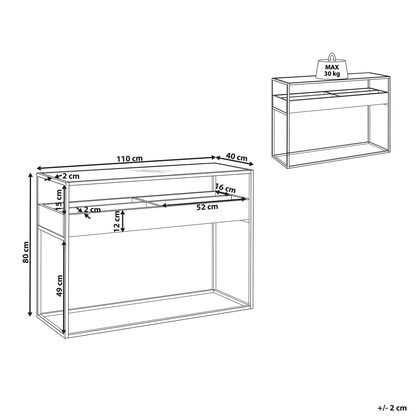 Console Dark Brown Glass Top 110 x 40cm Metal Frame Storage