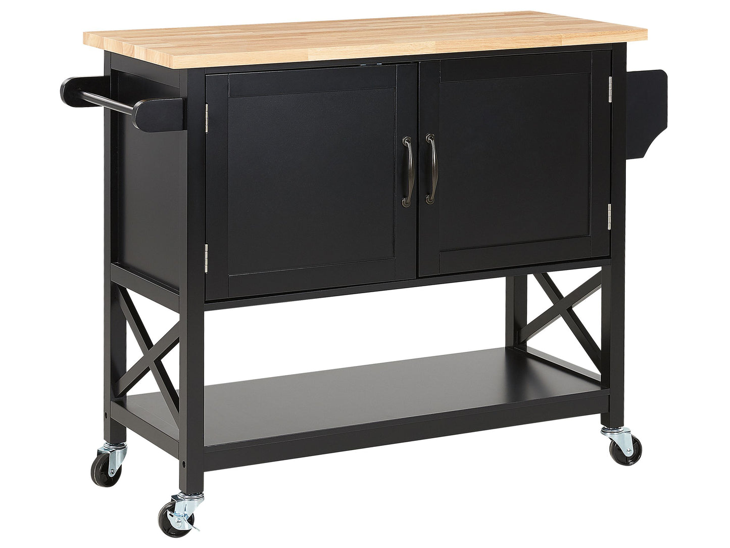 ScandiHome Kitchen Trolley Black MDF Light Wood Top Storage Cabinet