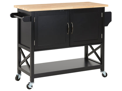 ScandiHome Kitchen Trolley Black MDF Light Wood Top Storage Cabinet