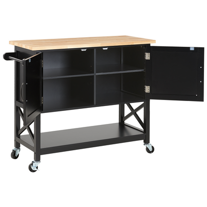 ScandiHome Kitchen Trolley Black MDF Light Wood Top Storage Cabinet