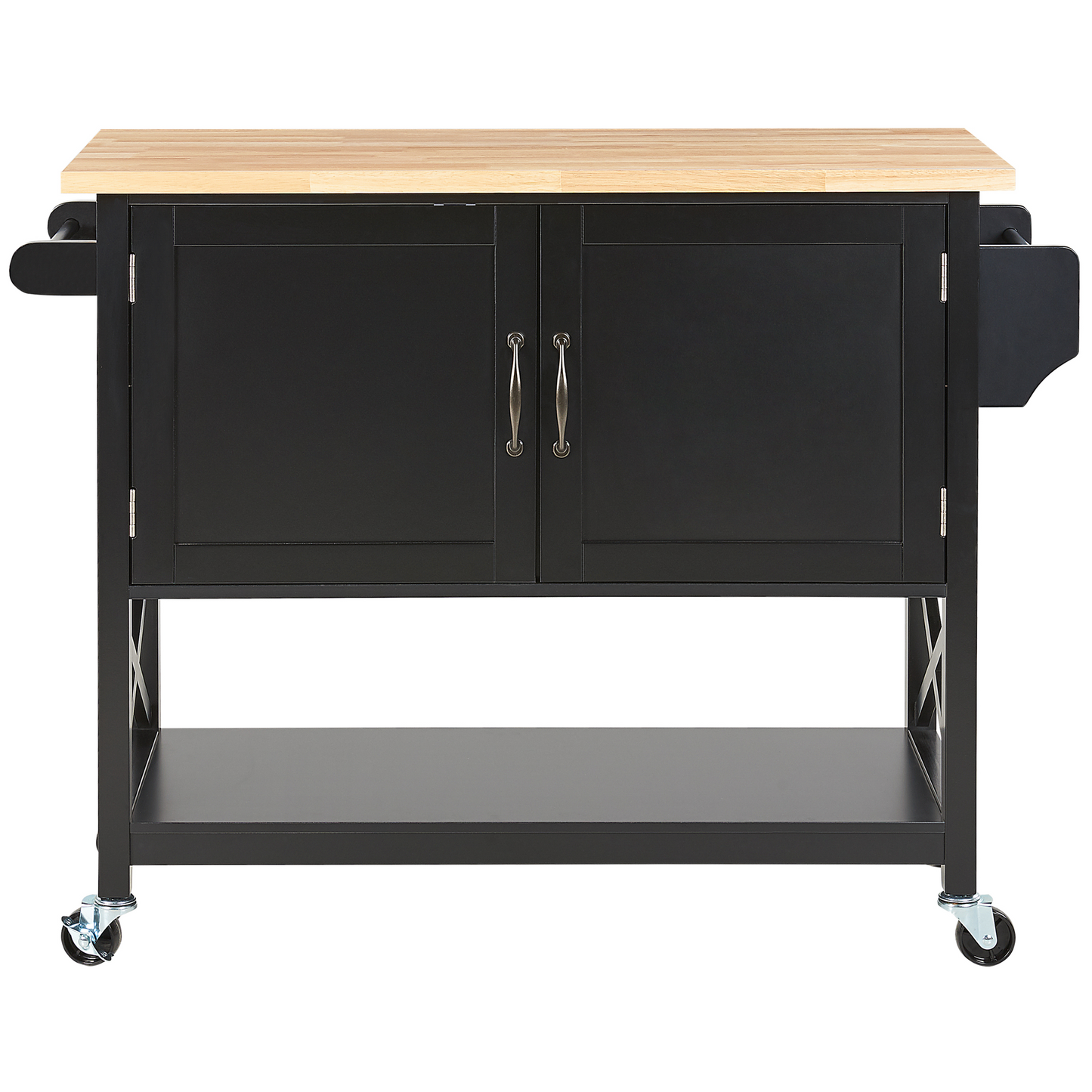 ScandiHome Kitchen Trolley Black MDF Light Wood Top Storage Cabinet