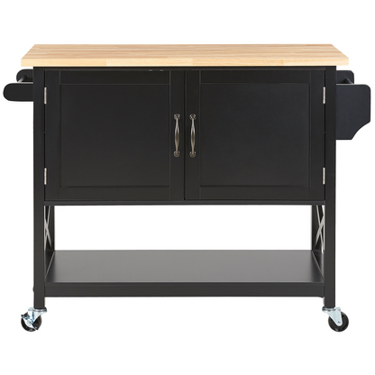 ScandiHome Kitchen Trolley Black MDF Light Wood Top Storage Cabinet