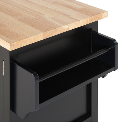 ScandiHome Kitchen Trolley Black MDF Light Wood Top Storage Cabinet