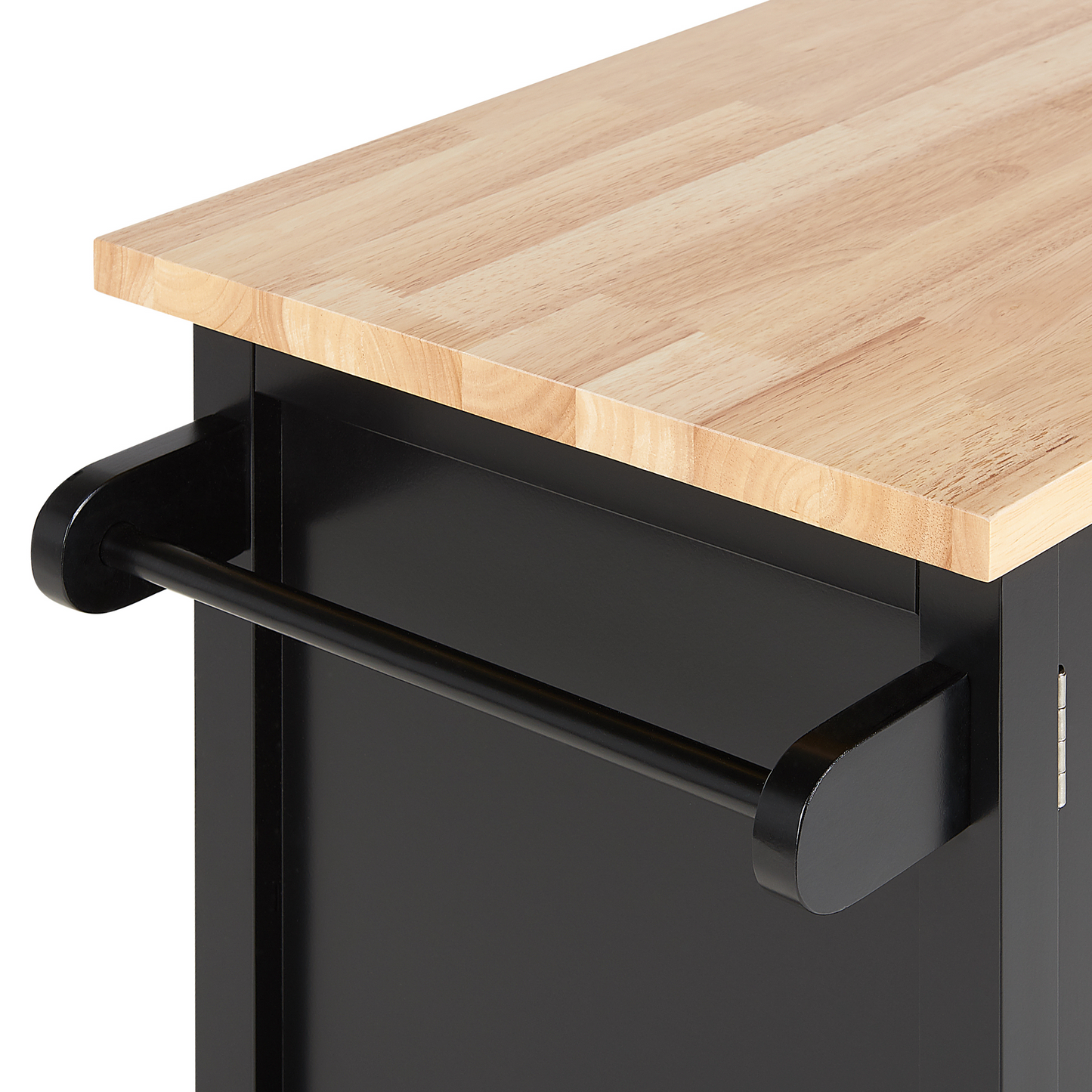 ScandiHome Kitchen Trolley Black MDF Light Wood Top Storage Cabinet