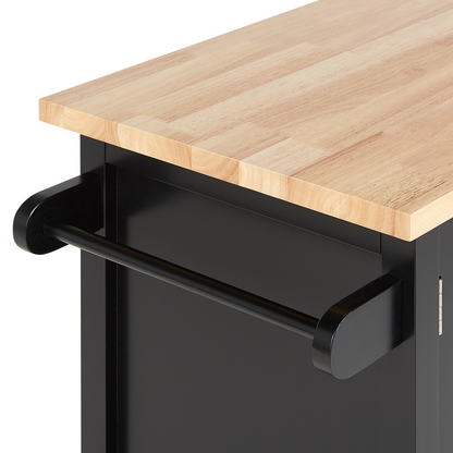 ScandiHome Kitchen Trolley Black MDF Light Wood Top Storage Cabinet