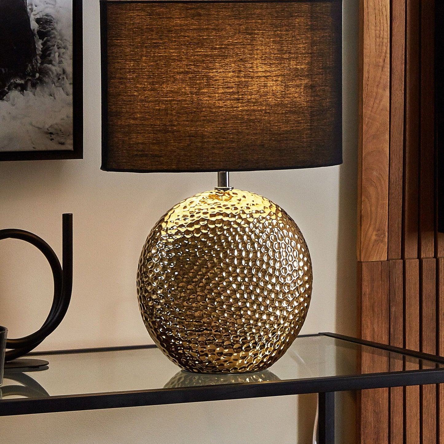 Table Lamp Gold Black Ceramic Glossy Base Glamorous Design