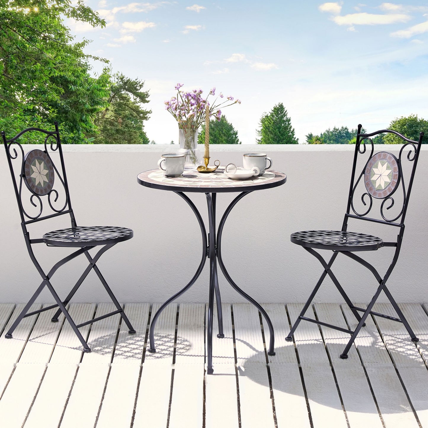 2 Pack Black Metal Folding Chairs With Carved Backrests