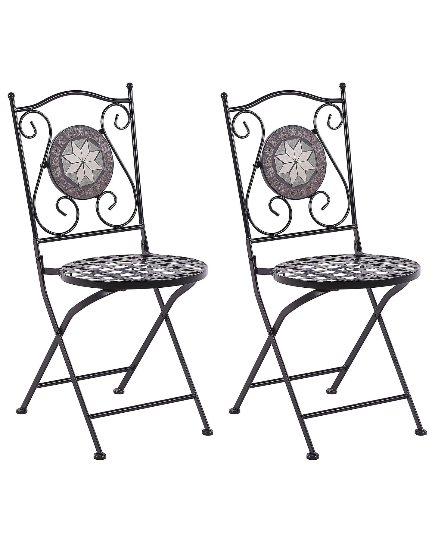 2 Pack Black Metal Folding Chairs With Carved Backrests