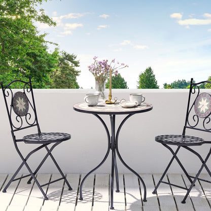 Legacy Garden Bistro Set Metal Black With Mosaic Tiles