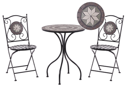 Legacy Garden Bistro Set Metal Black With Mosaic Tiles