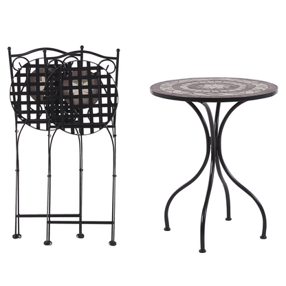 Legacy Garden Bistro Set Metal Black With Mosaic Tiles