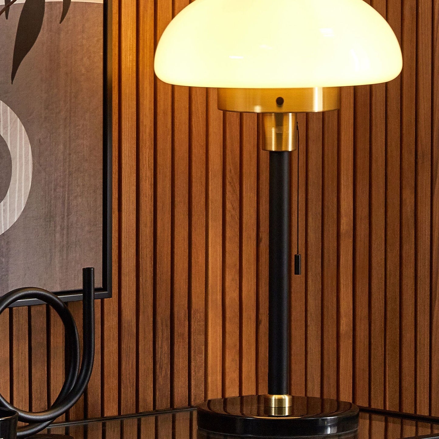 Table Lamp Black Gold White Glass Half Globe Shade 55cm Retro
