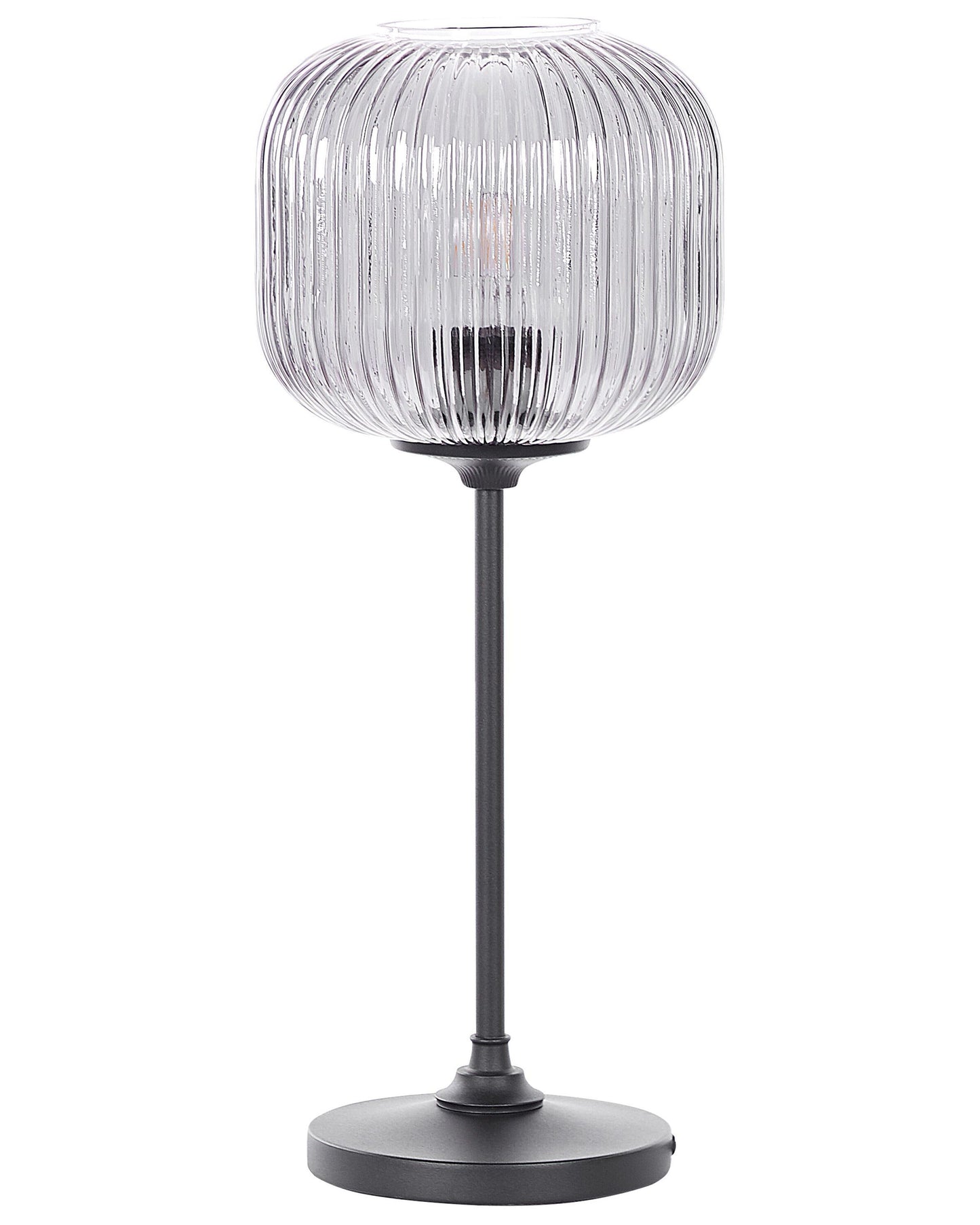 Table Lamp Smoke Glass Globe 50cm Black Iron Base Retro Bedside Light