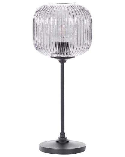 Table Lamp Smoke Glass Globe 50cm Black Iron Base Retro Bedside Light