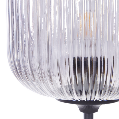 Table Lamp Smoke Glass Globe 50cm Black Iron Base Retro Bedside Light