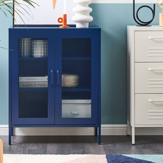 Navy Blue Metal Office Cabinet 2 Door Locking With Keys