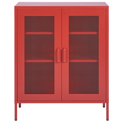 Red Metal Office Cabinet Two Door Locking Cabinet for Home Office Industrial Design