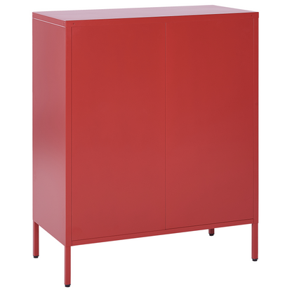 Red Metal Office Cabinet Two Door Locking Cabinet for Home Office Industrial Design