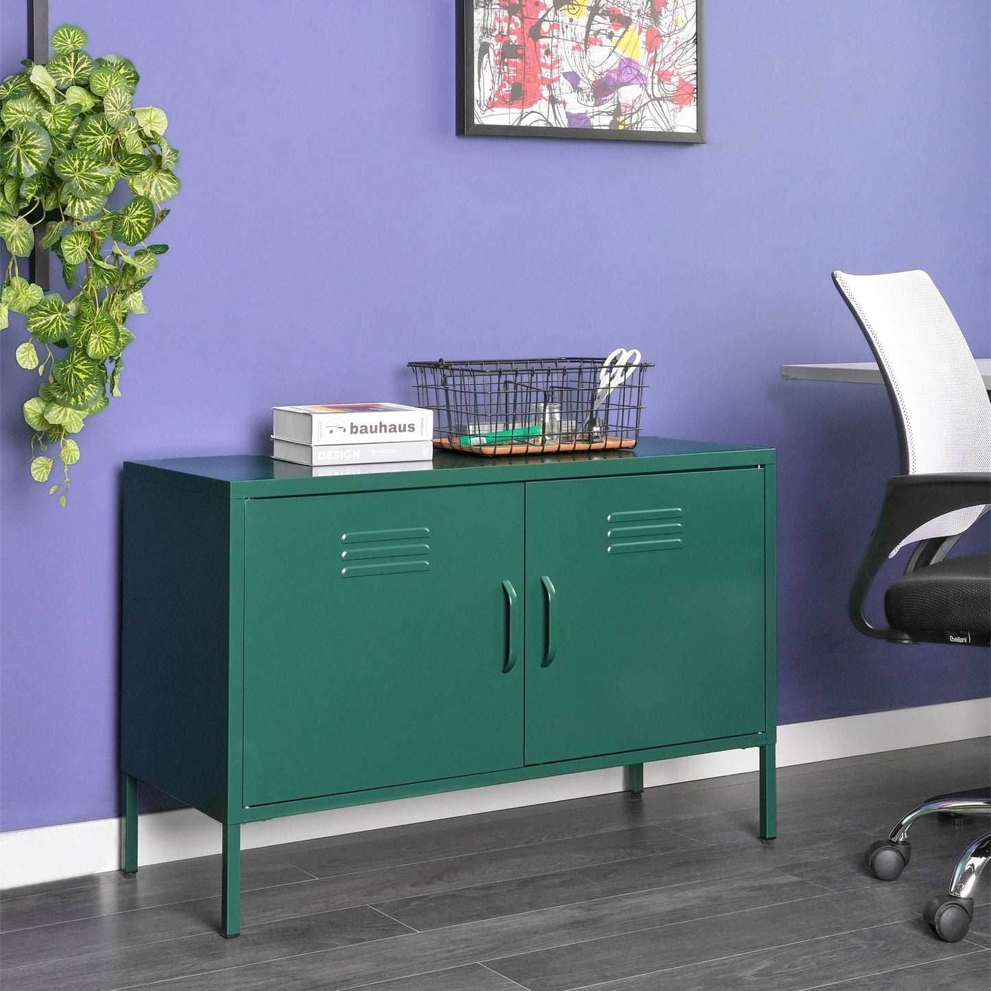 Green Steel Two-Door Sideboard For Home Office