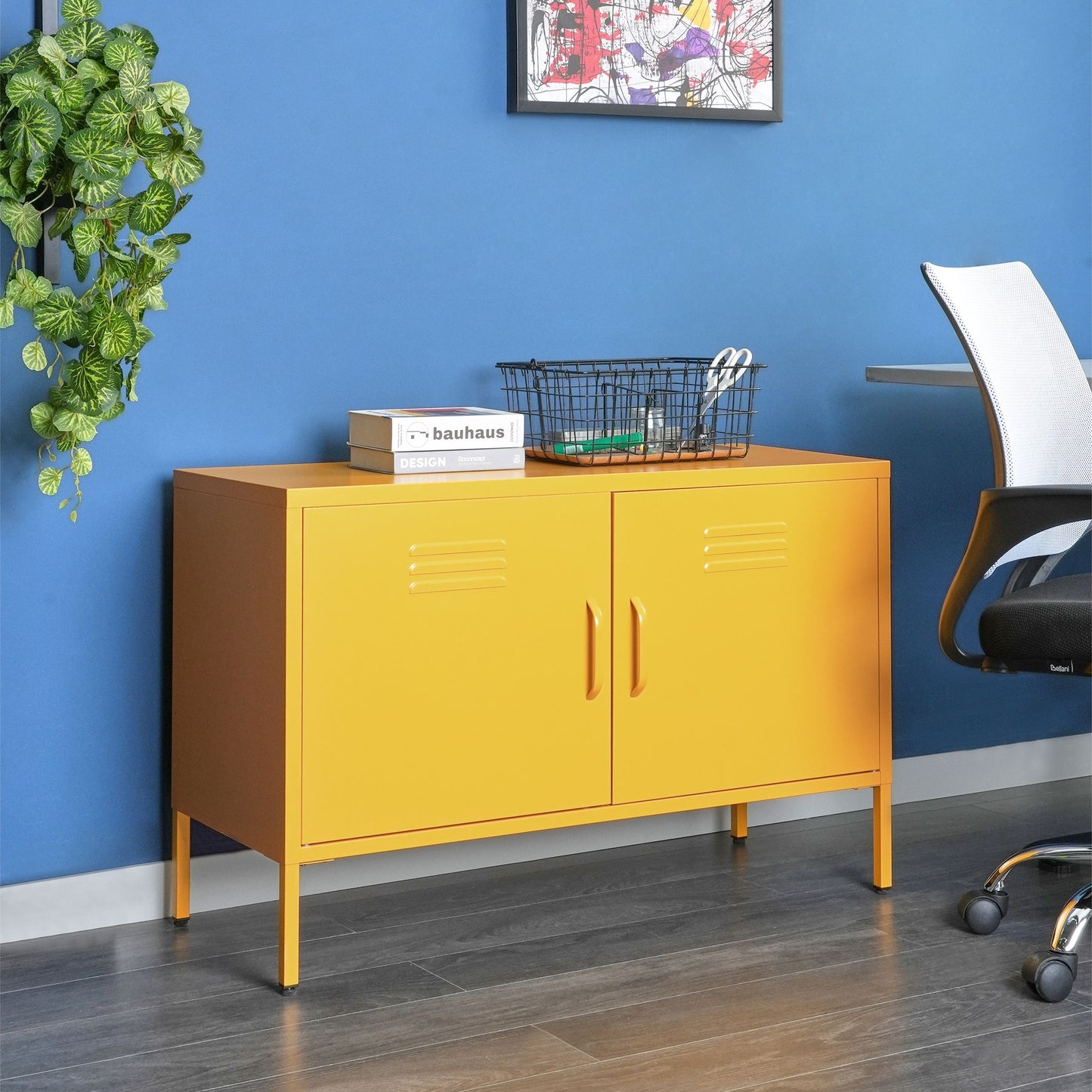 2 Door Yellow Steel Industrial Sideboard For Home Office