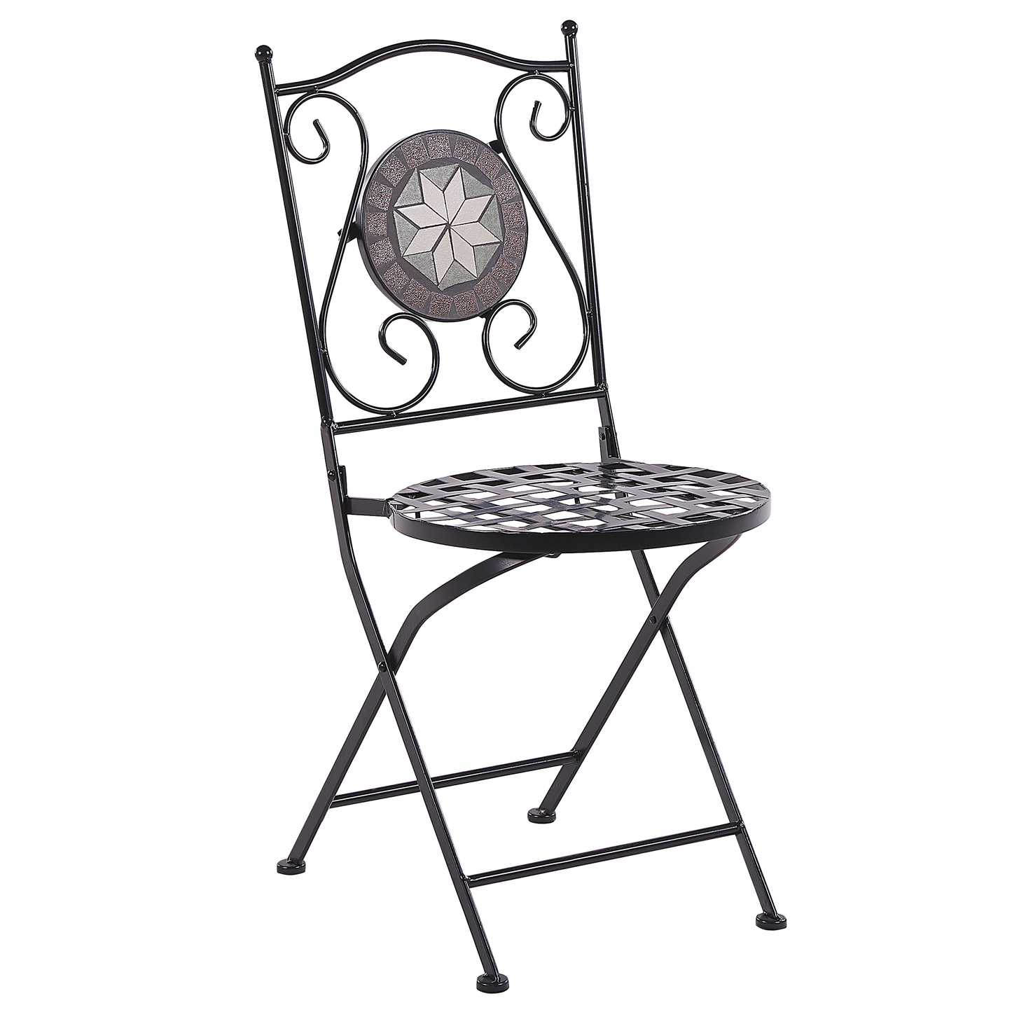 2 Pack Black Metal Folding Chairs With Carved Backrests