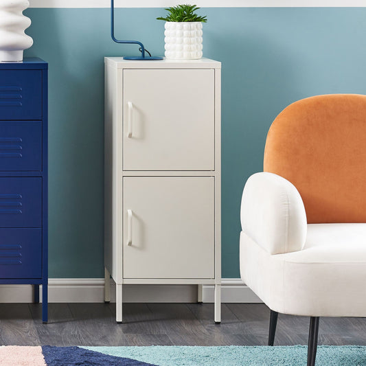 2 Door White Metal Cabinet With Four Shelves