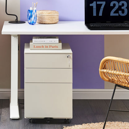 3 Drawer Off White Storage Cabinet Key Locked Castors