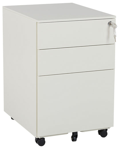 3 Drawer Off White Storage Cabinet Key Locked Castors