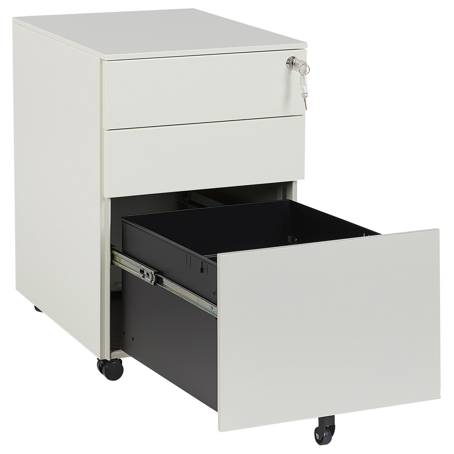 3 Drawer Off White Storage Cabinet Key Locked Castors