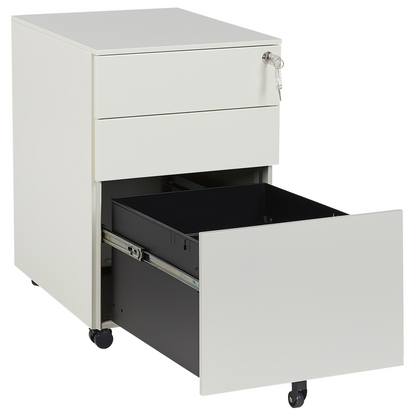 3 Drawer Off White Storage Cabinet Key Locked Castors
