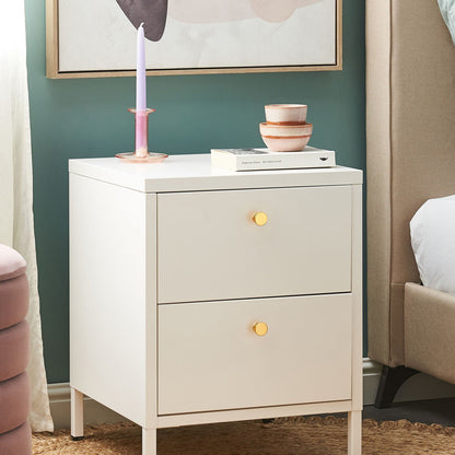 White Steel Bedside Table Industrial Two Drawers Nightstand