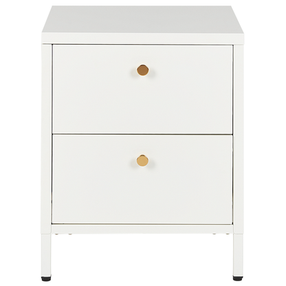 White Steel Bedside Table Industrial Two Drawers Nightstand