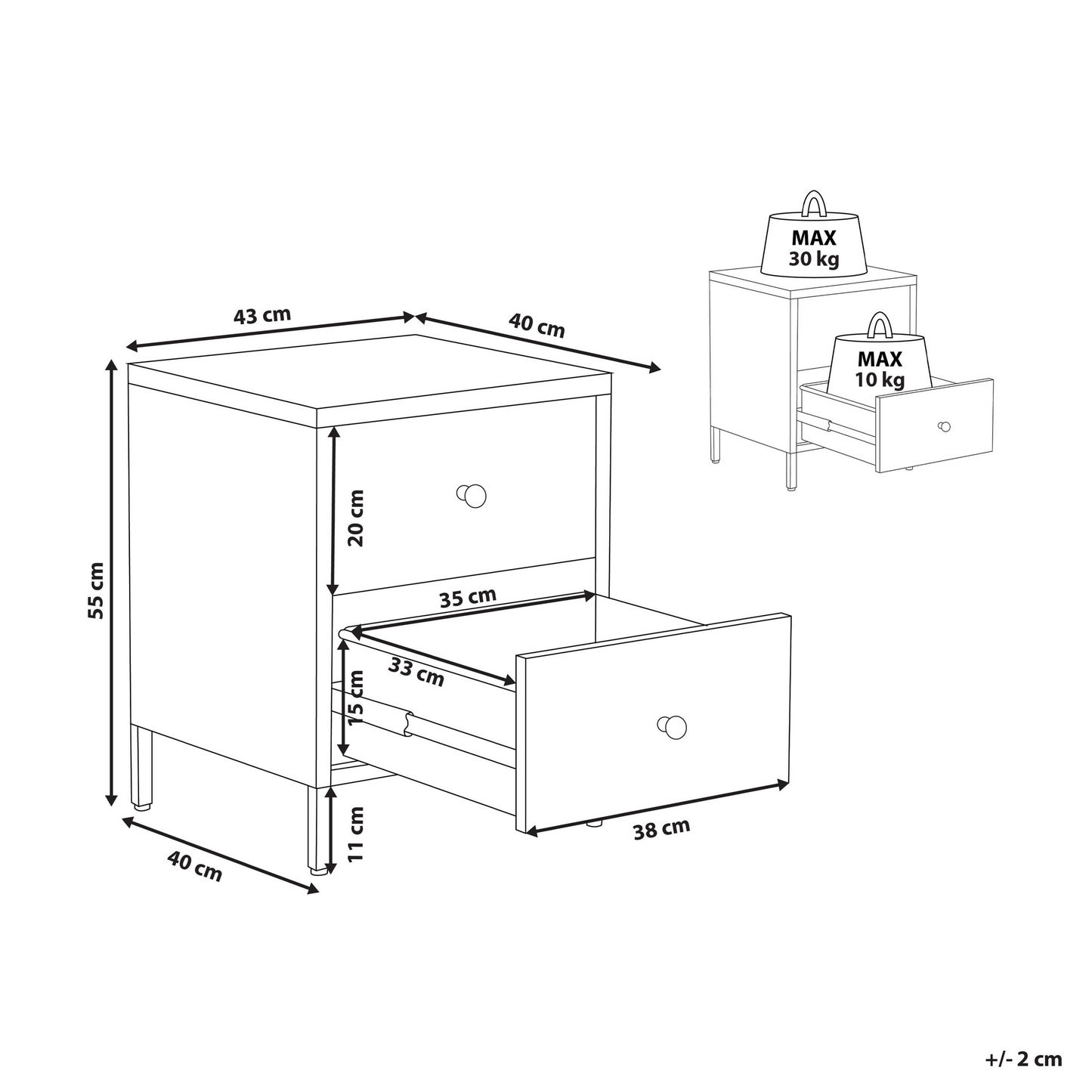 White Steel Bedside Table Industrial Two Drawers Nightstand