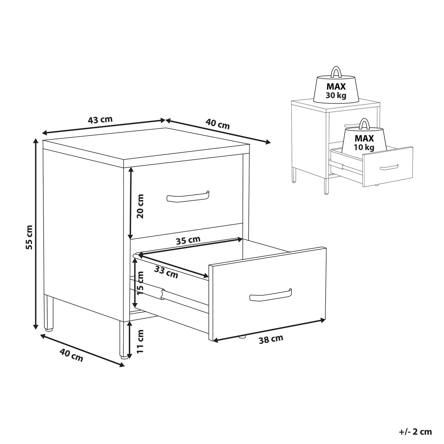 Green Steel Nightstand 2 Drawer Bedside Table