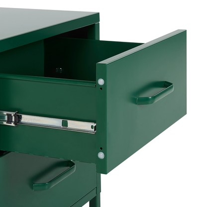 Green Steel Nightstand 2 Drawer Bedside Table