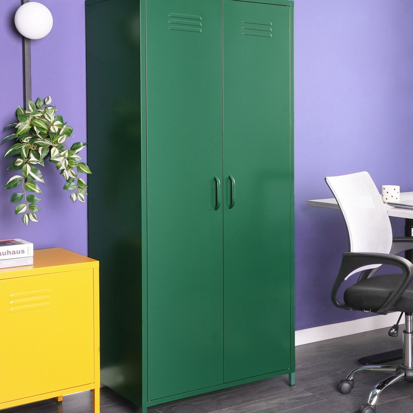 Industrial Green Steel Storage Cabinet With 2 Doors And 4 Adjustable Shelves