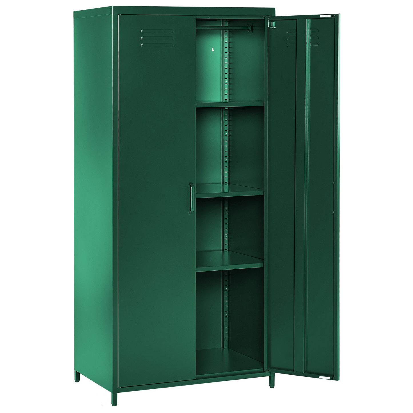 Industrial Green Steel Storage Cabinet With 2 Doors And 4 Adjustable Shelves