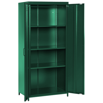 Industrial Green Steel Storage Cabinet With 2 Doors And 4 Adjustable Shelves