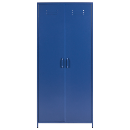 Navy Blue Steel Storage Cabinet 2 Doors 4 Shelves