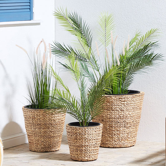 Natural Water Hyacinth Plant Pot Set Of 3 With Synthetic Inserts For Indoor Outdoor Boho Rustic