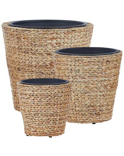 Natural Water Hyacinth Plant Pot Set Of 3 With Synthetic Inserts For Indoor Outdoor Boho Rustic