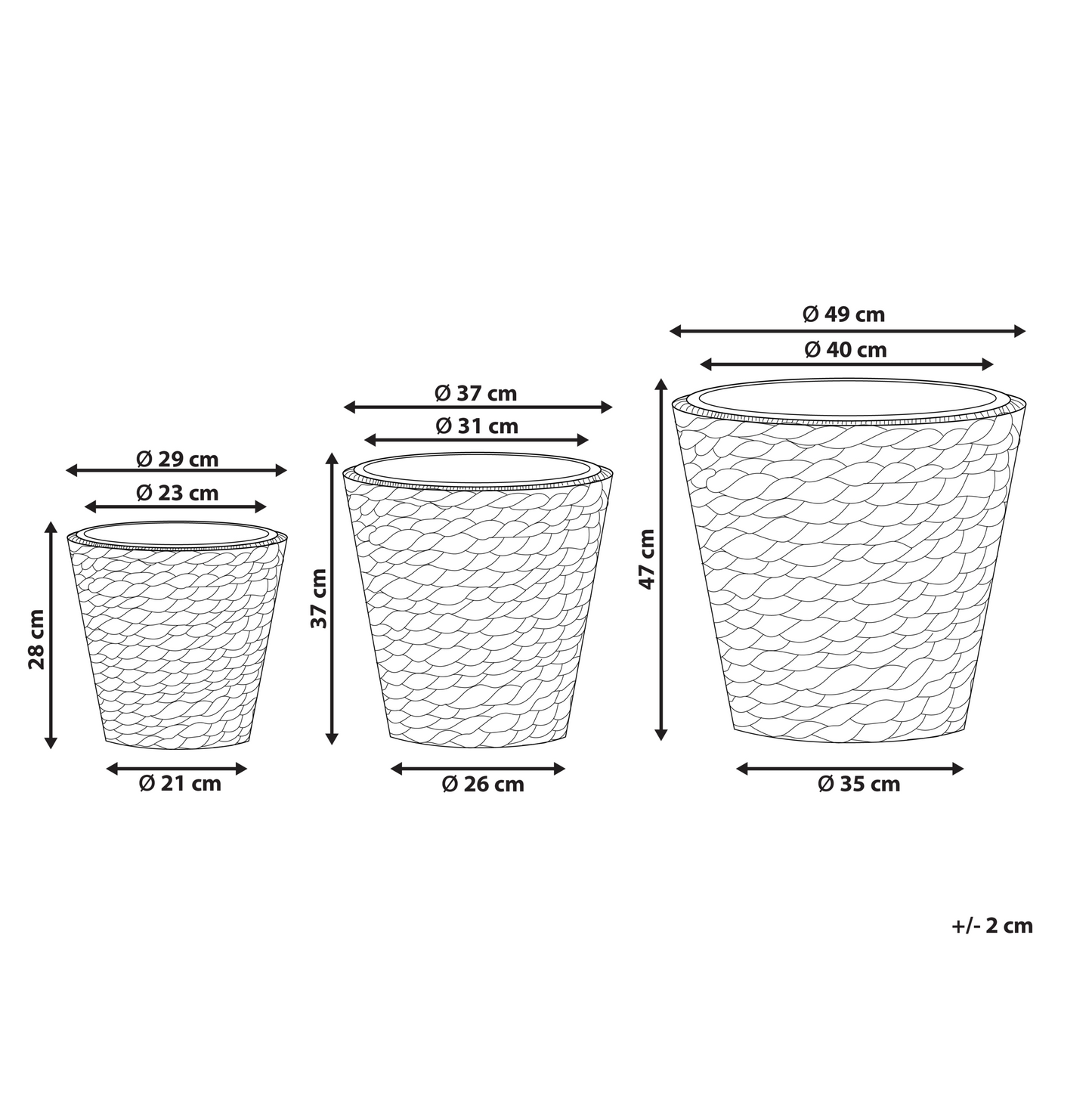Natural Water Hyacinth Plant Pot Set Of 3 With Synthetic Inserts For Indoor Outdoor Boho Rustic
