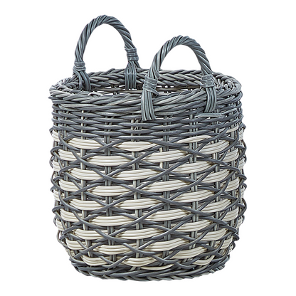 Set of 3 Grey White PE Rattan Plant Baskets with Lining
