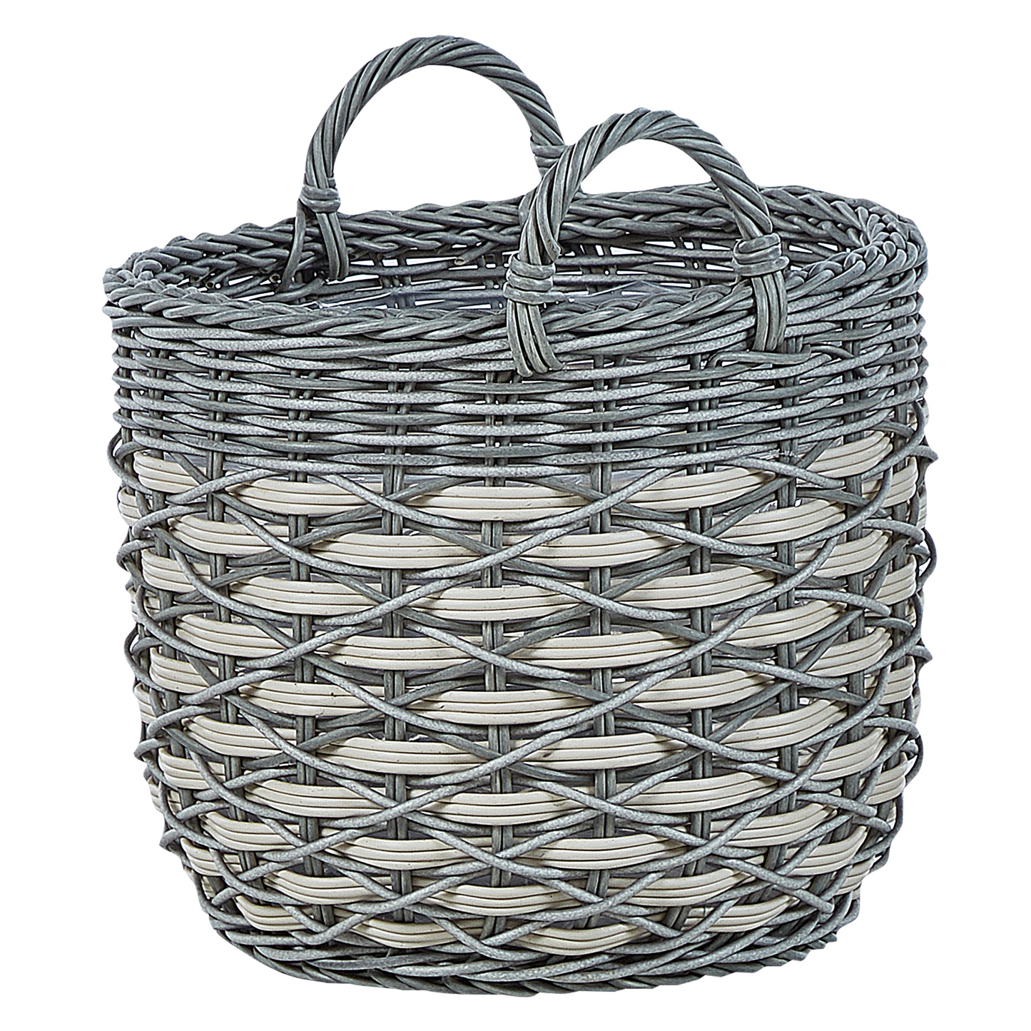 Set of 3 Grey White PE Rattan Plant Baskets with Lining